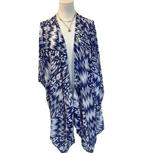 Michael Stars Blue White Kimono Cardigan Open Front Boho Lightweight Viscose